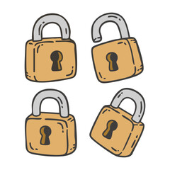 Cute Padlock Doodle Cartoon Illustration