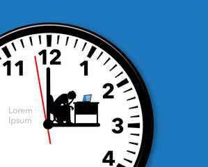 An office worker is about to miss a 3 pm deadline and is depressed. This is a 3-d illustration about time management stress. Lorem ipsum.