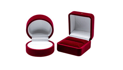  Classic Round and Square Velvet Ring Box Collection isolated on transparent background.