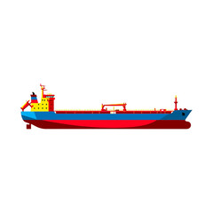 Colorful Cargo Ship Illustration with Bright Red Yellow Blue Colors on White Background