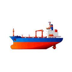 Cargo Oil Tanker Ship with Bright Blue and Red Colors on White Background