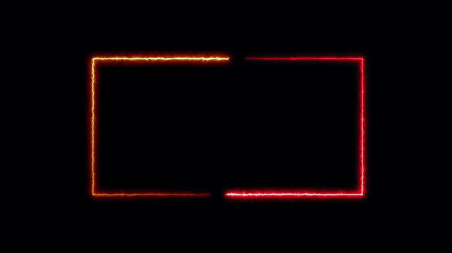Neon line glowing rectangle frame on black background. Energy line animation- Rectangle border loopable animation. luminous banner motion. Glowing neon rectangle lines animation for live streaming.