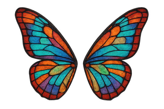 Stained glass butterfly wings with colorful mosaic pattern