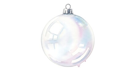 Isolated clear christmas ornament with silver top and iridescent sheen on a white background space