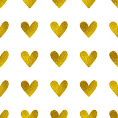 Golden hearts pattern on a white background