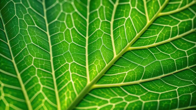 Natural pattern science beautifully displayed vibrant green leaf vein structure showing organic symmetry, intricate detail, sunlight, and organic