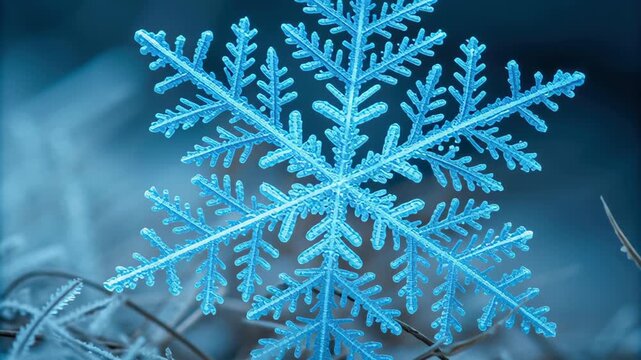 Natural patterns science beautifully displayed closeup of snowflake, showing intricate icy structure, delicate symmetry, cool blue tones
