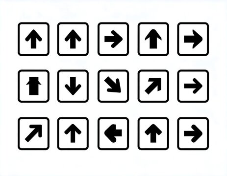 Set of black directional signs on white background