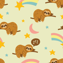 Funny Lazy Sloth Vector Pattern 