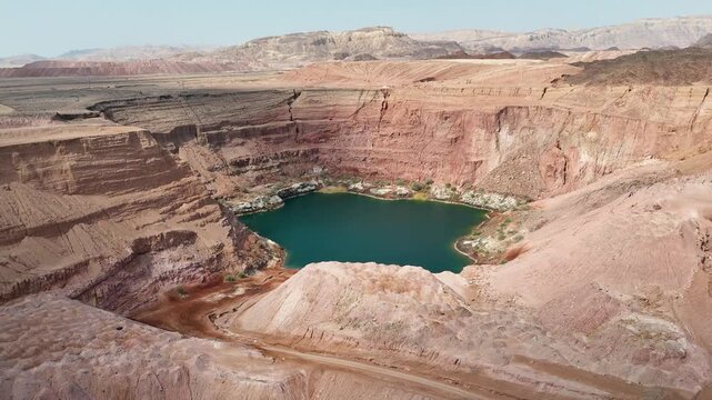 4K Drone Footage Ascending Above the Hidden Lake in Timna Park, Near Eilat, Israel &ndash; Aerial View of Desert Landscape