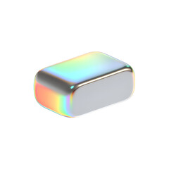 Shiny metallic rendered shape with holographic color gradient against transparent background