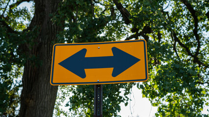 Left and Right Arrow Traffic Sign Indicating Mandatory Turn