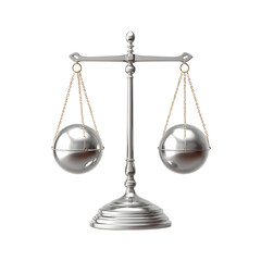 Silver balance scale with spheres isolated transparent background