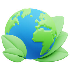 Blue and Green Globe Surrounded by Leaves on Transparent Background Eco Friendly Concept