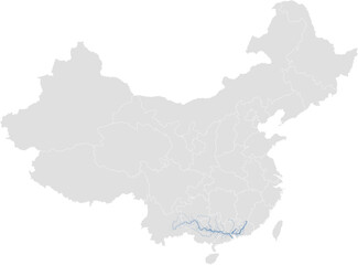 Pearl (Zhujiang) river system – rivers vector map of China highlighting main stem and primary tributaries (Web Mercator, scaled by river size, PPT-compatible, multi-layered & fully editable)