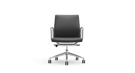 Fototapeta premium Front view of a modern gray office chair isolated on white background, featuring a sleek design and chrome base, perfect for any office environment