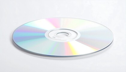 Close-up of a Compact Disc (CD) on a white background