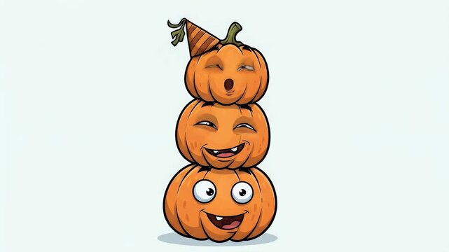 Funny stacked pumpkins halloween cartoon celebration