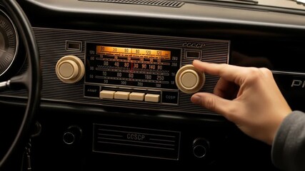 Classic Car Radio Tuning Detail Natural Lighting Cinematic Quality