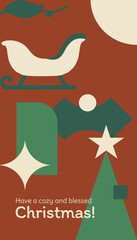 Cozy Christmas Greeting Sleigh Star and Tree on a Festive Red Backdrop