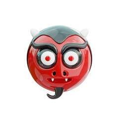 Red Devil Face Emoticon with White Eyes and Horns on Transparent Background Rendered in 3D Illustration Style