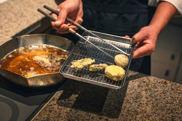 Chef Preparing Tempura in Traditional Japanese Style