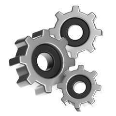 Silver Cogwheel Assembly Three Dimensional Illustration on Transparent Background for Mechanical Design Concept and Engineering Projects