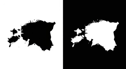 Estonia map icons in clean minimalist black and white inverse style