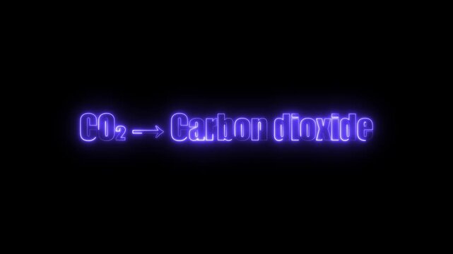 Neon blue text C O2 arrow Carbon dioxide on black background chemical formula chemical compound
