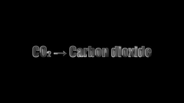 Metallic 3D text C O2 arrow Carbon dioxide on black background chemical formula chemical compound