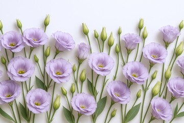 Obraz premium Delicate Purple Eustoma Flowers on White Background - Freshness, Beauty, and Floral Arrangement