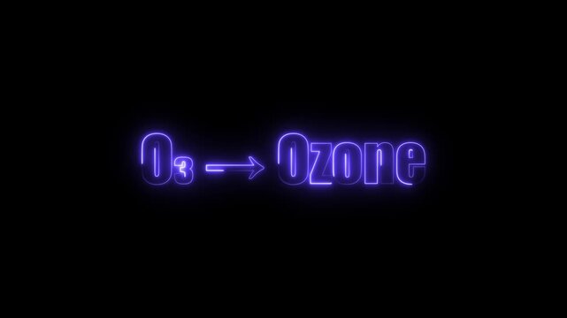O3 Ozone Chemical Formula and Name Glowing Purple Neon Text on Black Background chemical name