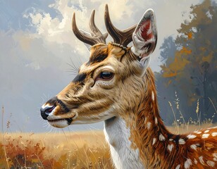 Artistic Portrait of a Deer in a Natural Landscape, a Detailed Illustration