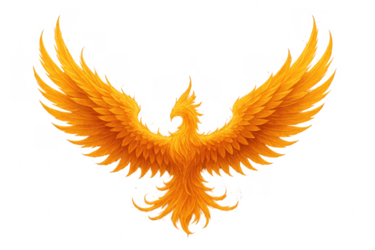 Phoenix rising with golden fiery wings illustration