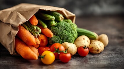 Fresh Vegetables in Paper Bag: Healthy Eating, Colorful Produce, Nutrition and Wellness Concept