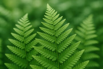 Lush Green Fern Fronds Unfurling in a Forest, Representing Nature's Beauty and Tranquility