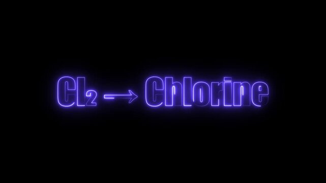 Purple Neon Glow Text Cl2 to Chlorine Chemical Formula on Black Background chemistry science