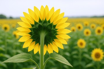 Fototapeta premium Back View of Vibrant Yellow Sunflower in a Field of Blooms on a Sunny Day