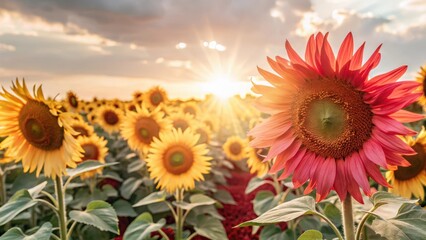 Obraz premium Warm light on a field of sunflowers