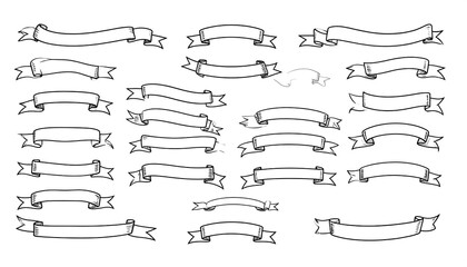 Collection of Hand-Drawn Ribbons and Banners for Design Elements