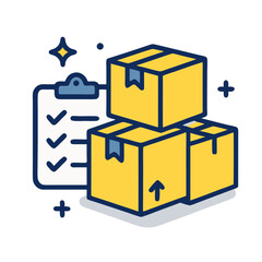 Logistic and Delivery Illustration Checklist with stacked packages, streamlining shipping process