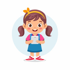 flat design of a child playing with a cellphone