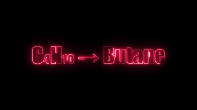 Red Neon Glow Chemical Formula C4 H10 and Butane Text on Black Background C4H10 chemistry