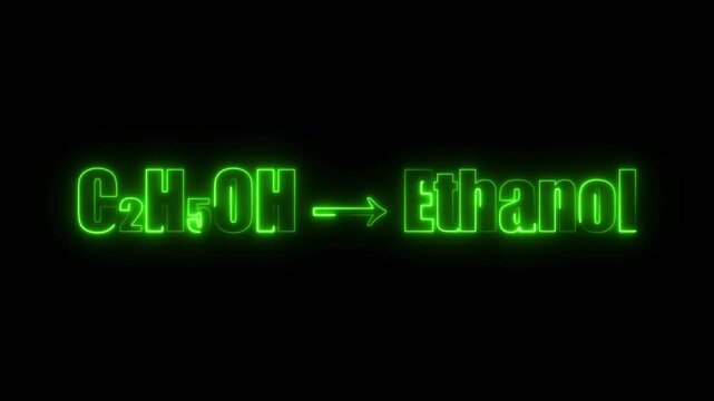 C2 H5 OH Chemical Formula to Ethanol Text Neon Glow Effect on Black Background C2H5OH chemical reaction