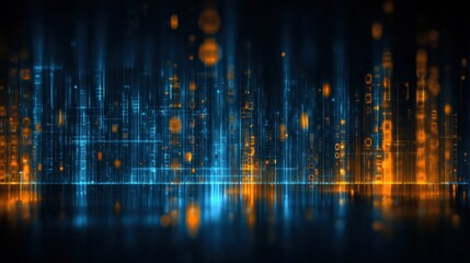 Abstract Digital Landscape with Blue and Orange Data Streams, Futuristic Technology Background