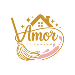 Feminine House Cleaning Logo Design Template.
