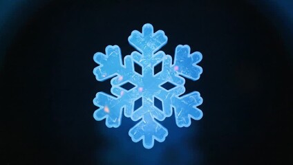 Glowing blue snowflake with pink dots on a dark background
