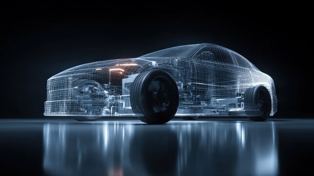 Abstract Wireframe Car Model: Automotive Design, Engineering Technology, Future Transportation, and Innovation Visualization - Powered by Adobe