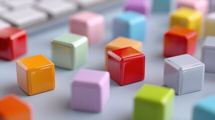 Obraz premium Colorful Cubes Composition: Abstract 3D Render for Creative Designs and Modern Backgrounds, Playful and Geometric