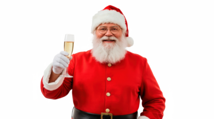 Santa Claus making a toast with champagne glass — isolated on transparent png background